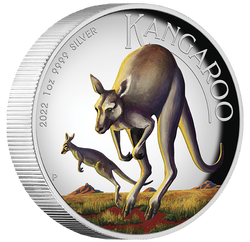 Australijski Kangur kolorowany 1 uncja Srebra 2022 Proof High Relief