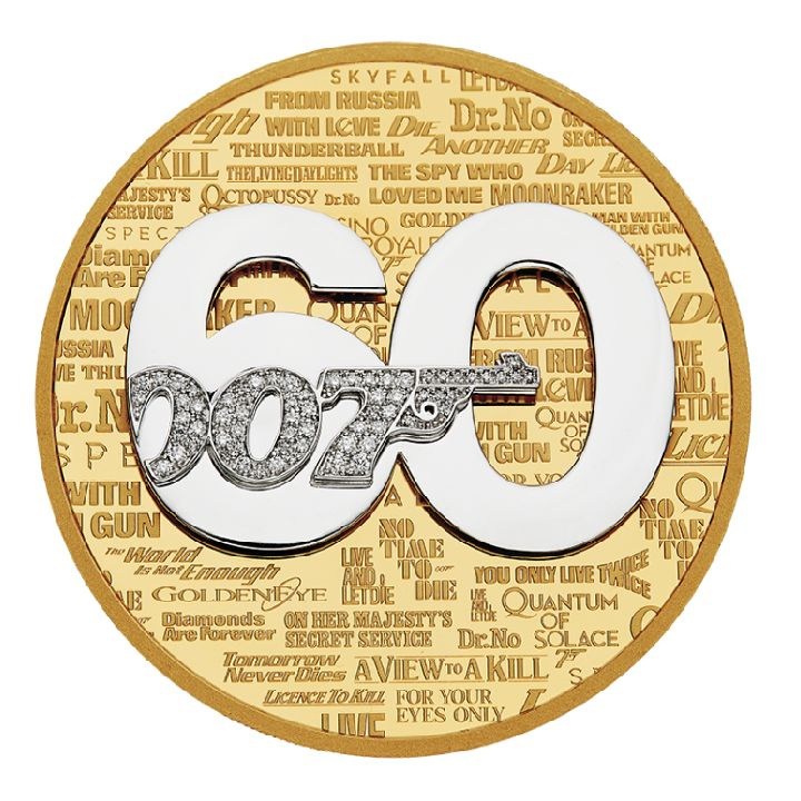 Tuvalu : James Bond 60e anniversaire du film 5 onces d'or 2022 Proof Pavé - Set Diamond