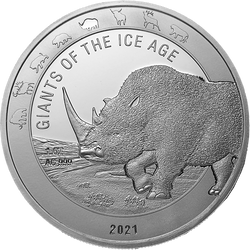 Ghana: Giants of the Ice Age - Woolly Rhinoceros 1 oz Silver 2021