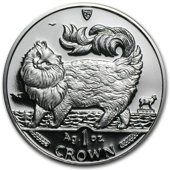 Île de Man Série chats : Maine Coon 1 once d'argent 1993 Proof