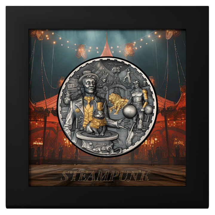 Cook Islands: Steampunk - Carnival pozłacany 3 uncje Srebra 2024 Antiqued Coin