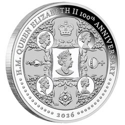 Srebrna Moneta Perth Mint: H.M. Queen Elizabeth II 100th Anniversary 1 uncja Srebra 2026 Proof