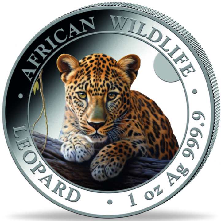 Somalia: African Wildlife - Leopard kolorowany 1 uncja Srebra 2025