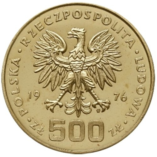 Златна монета Казимеж Пуласки 500 злоти 1976