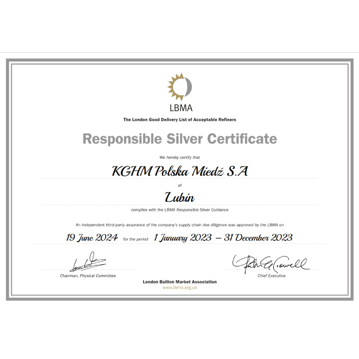 Sztabka KGHM - Gąska 975,7 uncji Srebra LBMA GD Refiner