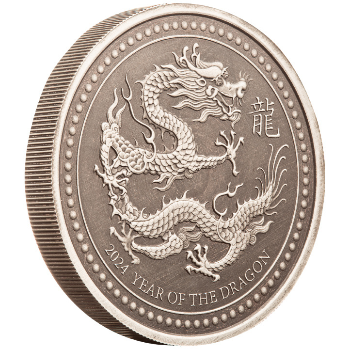Samoa: Year of the Dragon 2 oz Silber 2024 Antiqued Coin