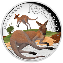 Australský klokan barevný 1 oz stříbrný 2025 proof s vysokým reliéfem
