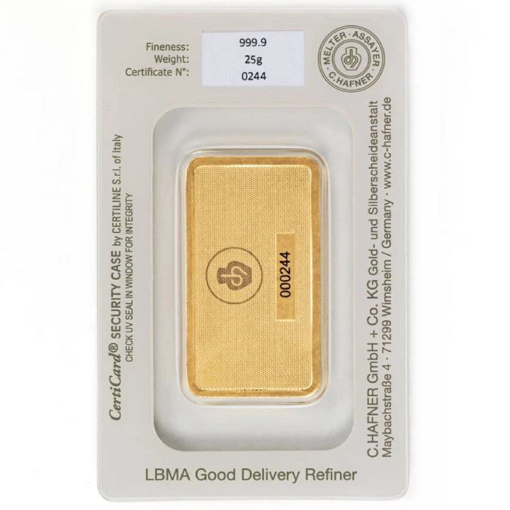 Lingote C. Hafner 25 gramos de oro
