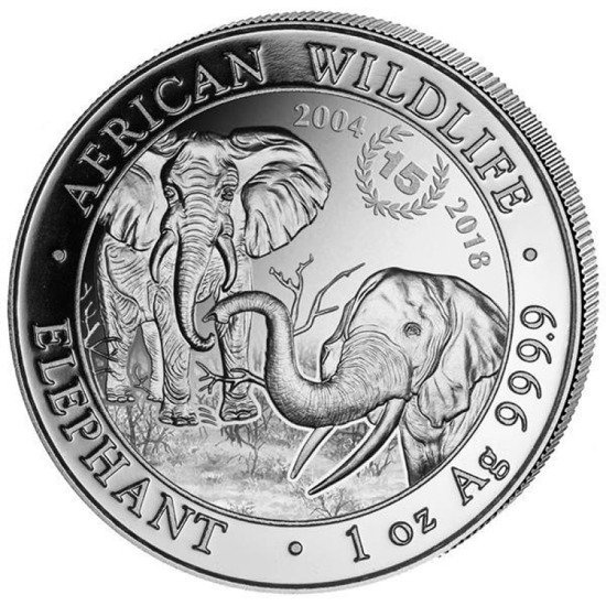 Faune africaine : Éléphant 1 once d'argent 2018 (15e anniversaire)