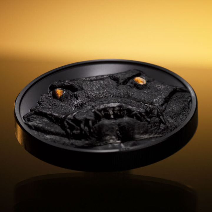 Palau: Hunters by Night - Caiman coloured 2 oz Silver 2023 Obsidian Black Ultra High Relief