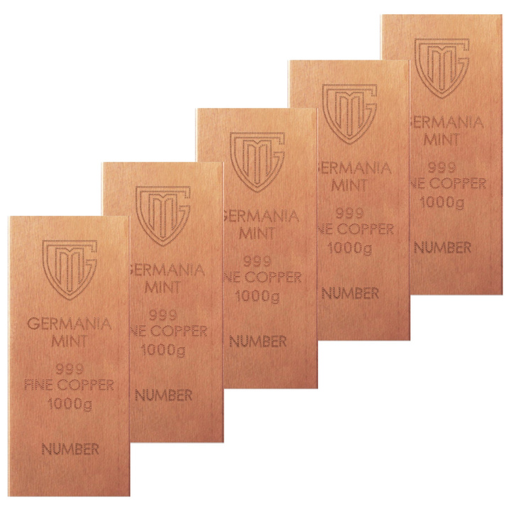 Set di lingotti di rame Germania Mint 5 x 1000 g rame