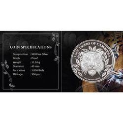 The Lost Tigers of Cambodia 1 once d'argent 2022 Proof High Relief