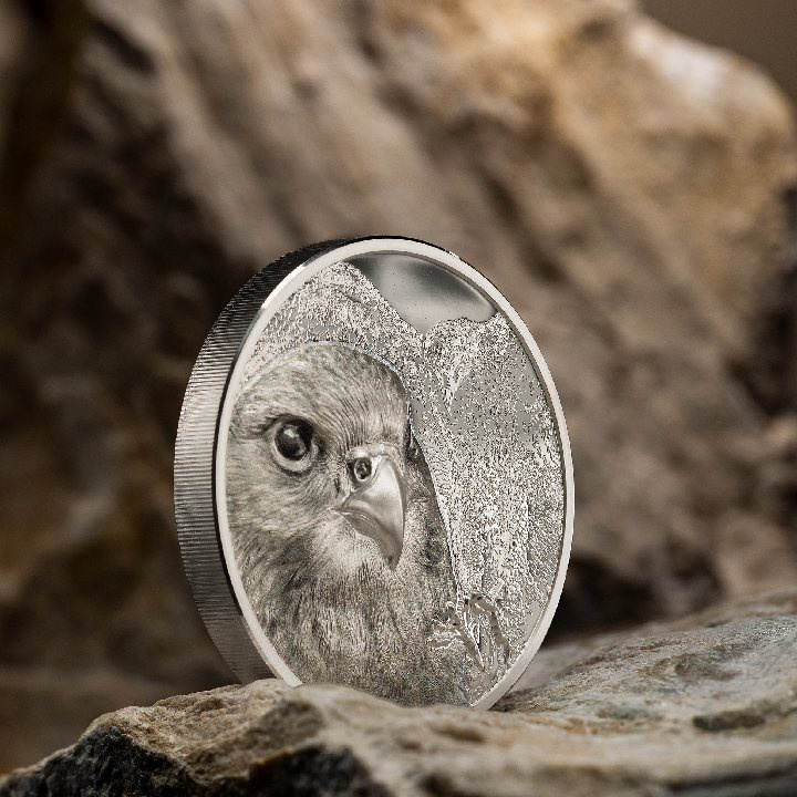 Mongolsko: Mongolský sokol 3 unce stříbra 2023 Proof Ultra High Relief