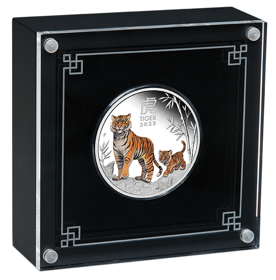 Lunar III: A tigris éve színes 1 uncia ezüst 2022 Proof