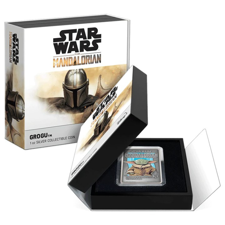 Niue: Star Wars The Mandalorian - Grogu colorato 1 oncia d'argento 2022 Finitura anticata