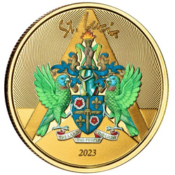 St. Lucia - Coat of Arms kolorowany 1 uncja Złota 2023 Proof