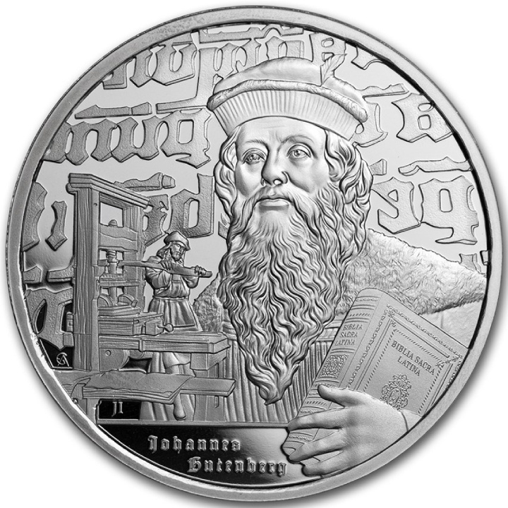 Niue: Icons of Inspiration - Johannes Gutenberg 1 oncia d'argento 2024 Proof