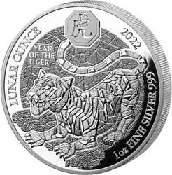 Rwanda: Lunar - Jahr des Tigers 1 oz Silber 2022 Proof