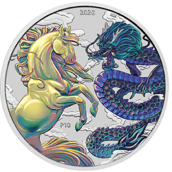 Chinese Myths and Legends Dragón y Caballo Opalite coloreado 1 oz plata 2026