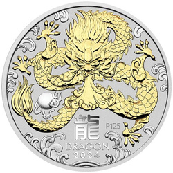 Perth Mint: Lunar III - Rok Smoka pozłacany 1 uncja Srebra 2024 (w etui)
