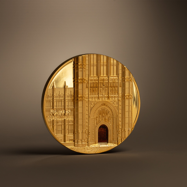 Palau: Tiffany Art Metropolis - Palace of Westminster coloured 5 oz Gold 2023 Proof Ultra High Relief