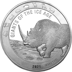 Ghana: Giants of the Ice Age - Nosorożec Włochaty 1000 gramów Srebra 2021