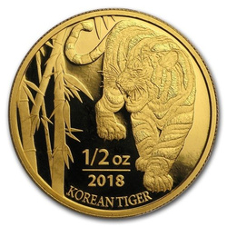 Tigre coreano 1/2 oncia d'oro 2018