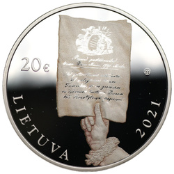 Litwa: 230. rocznica Konstytucji 3 Maja kolorowana 20 euro Srebro 2021 Proof + certyfikat