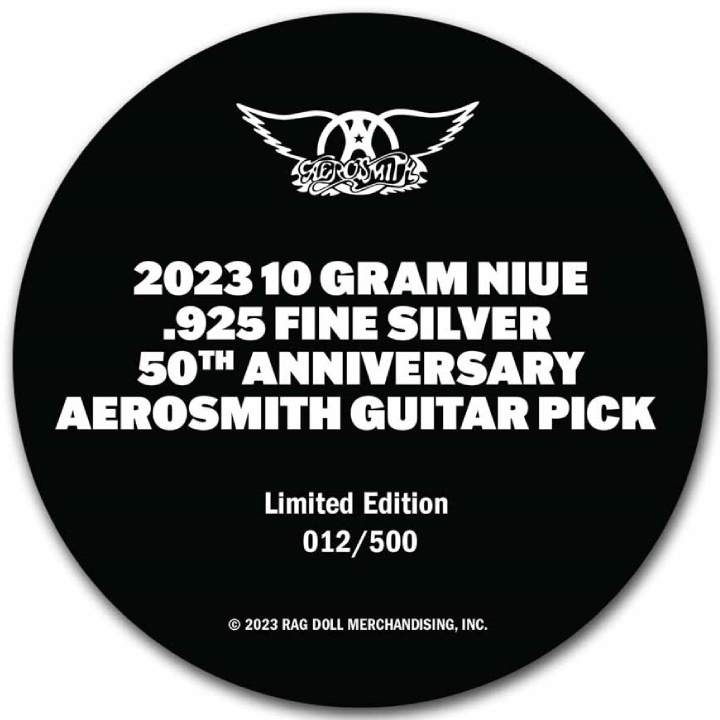 Niue: Aerosmith 50. rocznica 10 gramów Srebra 2023 Guitar Pick