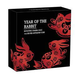 Tuvalu: Lunar III - A nyúl éve 1 uncia ezüst 2023 Forgó medál antikolt érme