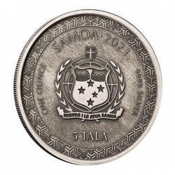 Samoa: Legends of Japan Series - Momotaro Onto Demon Island in Ukiyoe Style 1 oz Silver 2021 Moneda Antigua