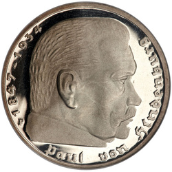 Německo, Třetí říše – Stříbrná mince 5 reichsmarek Paul von Hindenburg 1935–1936