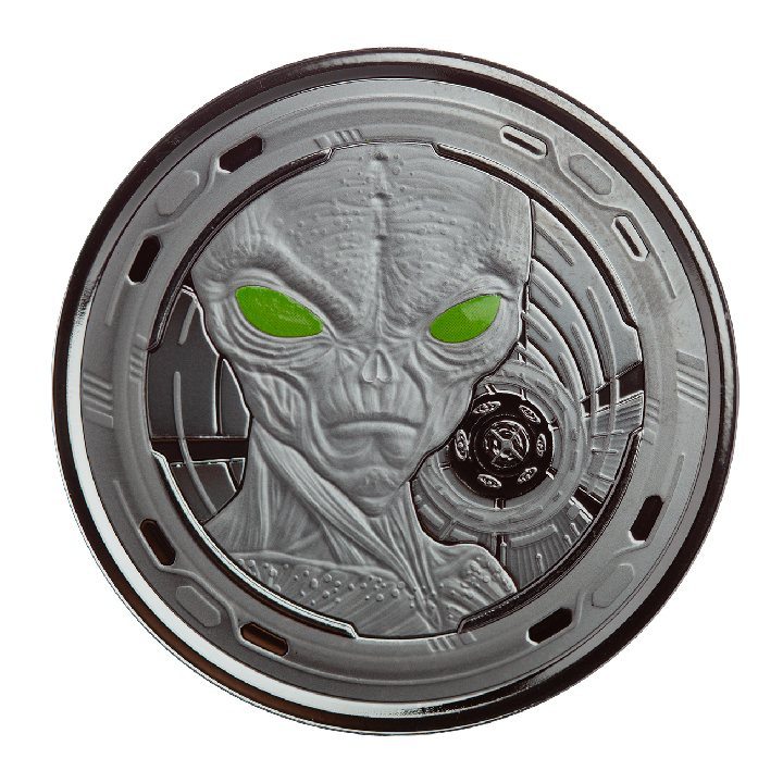 Ghana: Alien colored 1 oz Silver 2022 Black Rhodium Proof