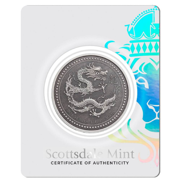 Samoa: Year of the Dragon 1 oz Silver 2024 Antiqued Coin (coin in the card)