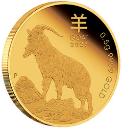 Złota Moneta Perth Mint Lunar III Rok Kozy 0,5 g 2027 Proof