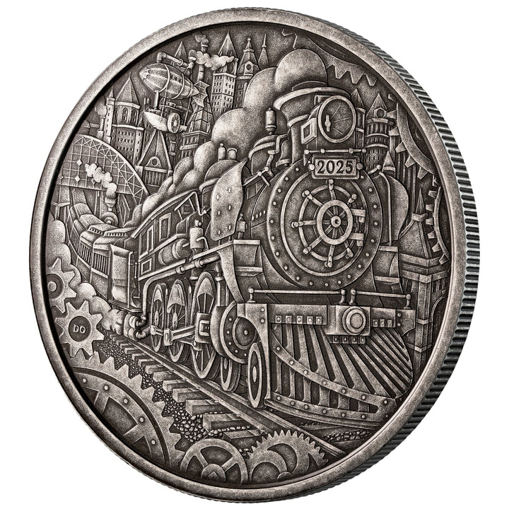 Kanada: A Whimsical Tale - Steam Locomotive 3 unce Stříbra 2025 Antiqued Coin