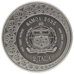 Samoa: Mermaid & Pearl kolorowany 1 uncja Srebra 2025 Antiqued Coin