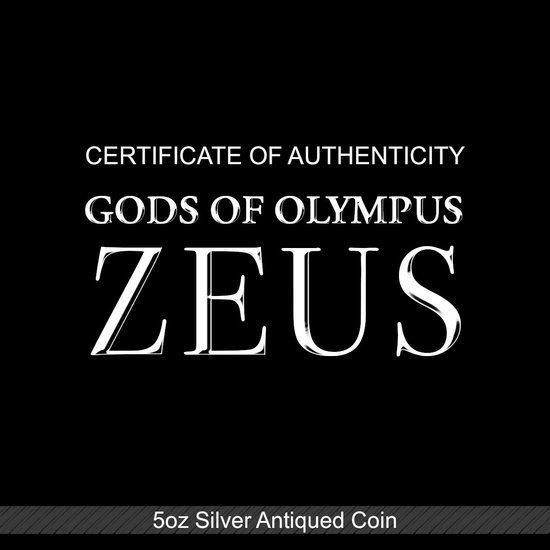 Tuvalu: Bohové Olympu – Zeus 5 uncí stříbra 2021 Antique Finish