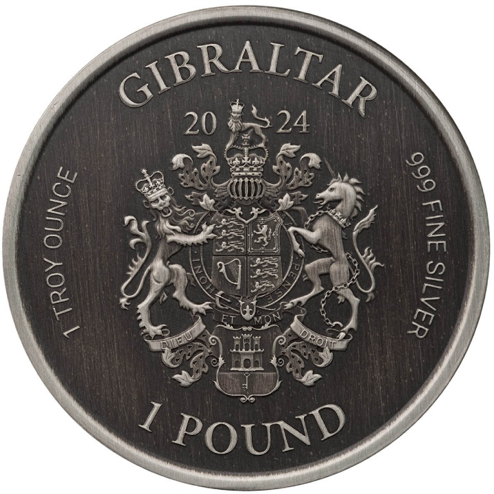 Gibraltar: Lady Justice 1 oz Silber 2024 Antiqued Coin