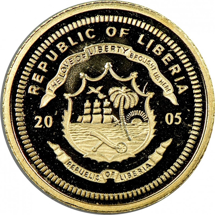 Liberia: 25.º aniversario del Krugerrand, moneda de oro de 10 dólares, 2005, proof.
