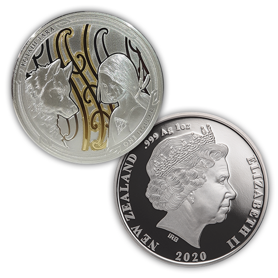 Set de 2 monedas de plata Maui y primer perro 2020