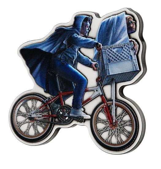 Niue: E.T. coloured - 40 Aniversario de la película 2 oz Plata 2022 Proof Bicycle Shaped Coin