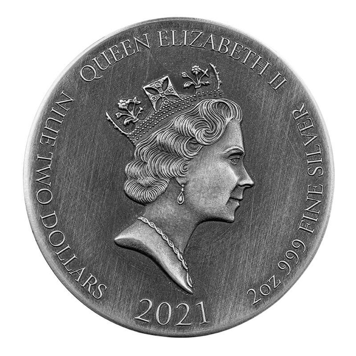 Niue: Bíblica - Muerte de Sansón 2 oz Plata 2021 Proof Antiqued Coin