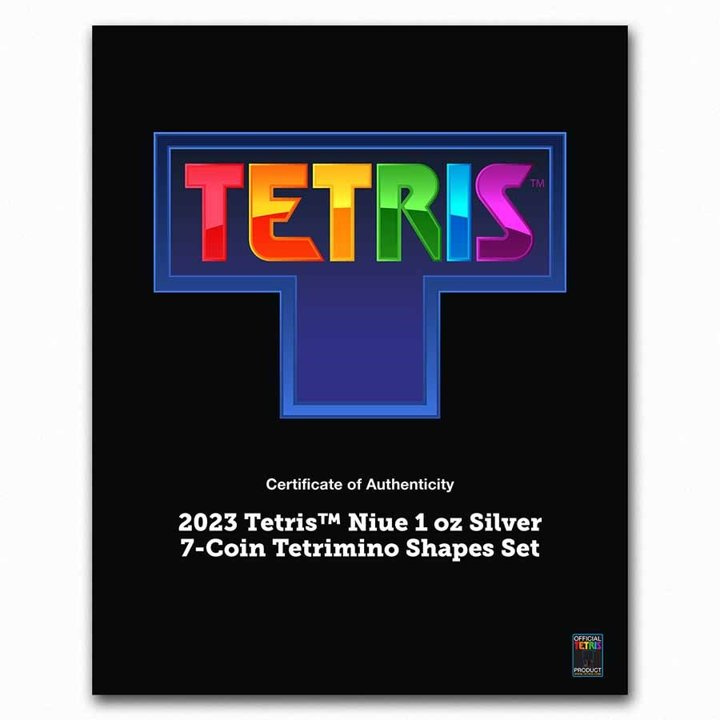 Zestaw 7 monet Niue: Tetris - Tetrimino Shapes kolorowany 7 x 1 uncja Srebra 2023