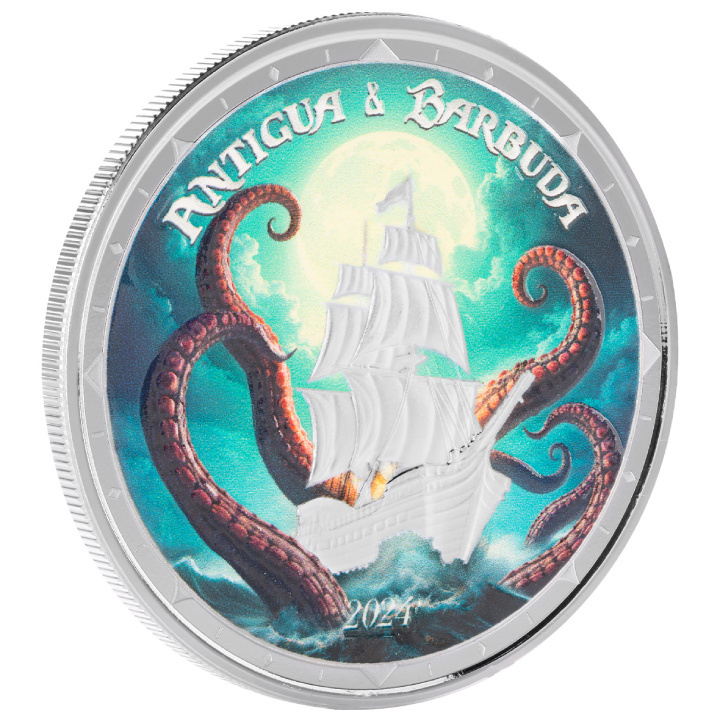 Pièce 1 Oz Argent Rum Runner & Kraken - Antigua & Barbade 2024, Tirage 25 000 Ex