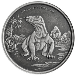 Tokelau: Komodo Dragon 1 unce stříbra 2022 Antiqued Coin