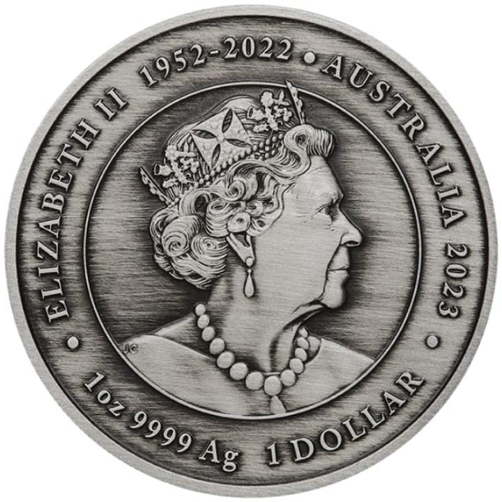 Chinese Myths and Legends: Dragon & Koi 1 oz Silber 2023 Antiqued Coin (Coin in card version)