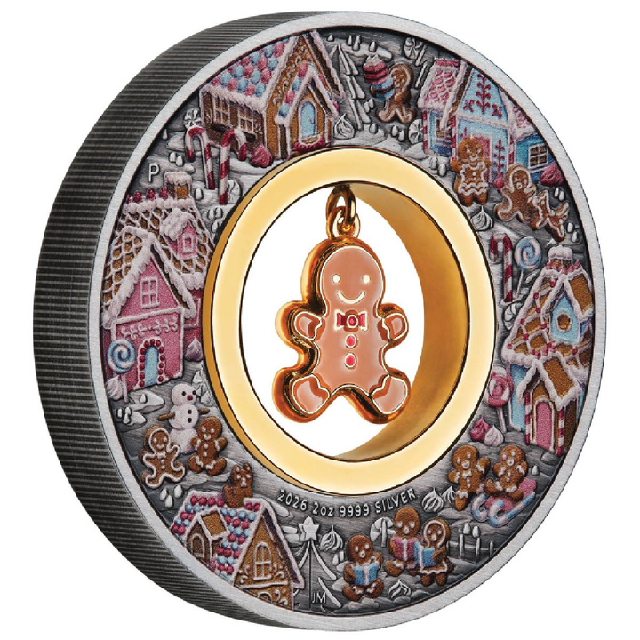 The Perth Mint Gingerbread Christmas kolorирана 2 oz сребро 2026 Antiqued