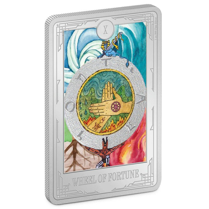 Niue: Cartas del Tarot - La Rueda de la Fortuna de colores 1 oz Plata 2023 Proof