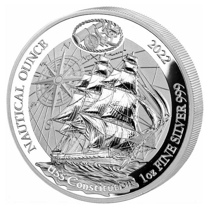 Ruanda: Onza Náutica - USS Constitution 1 oz Plata 2022 Prueba